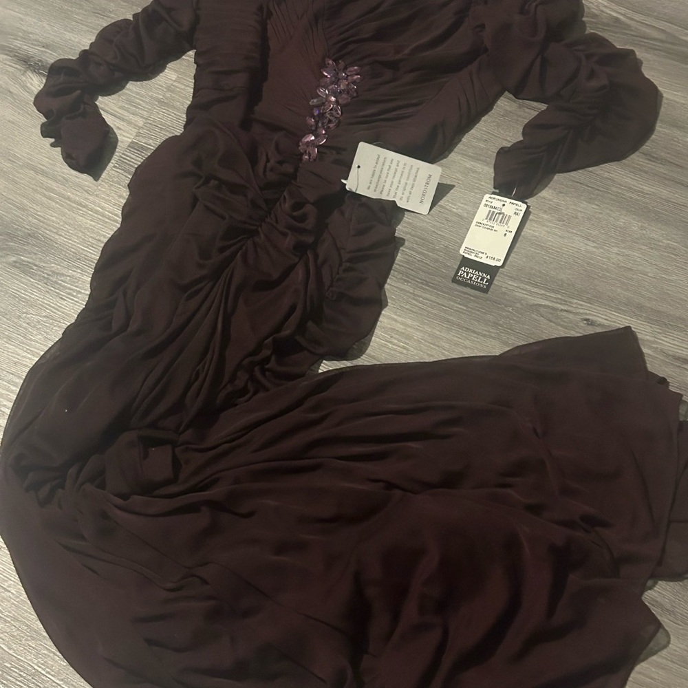 Adrianna Papell Plum Long Sleeve Gown - Picture 2 of 7